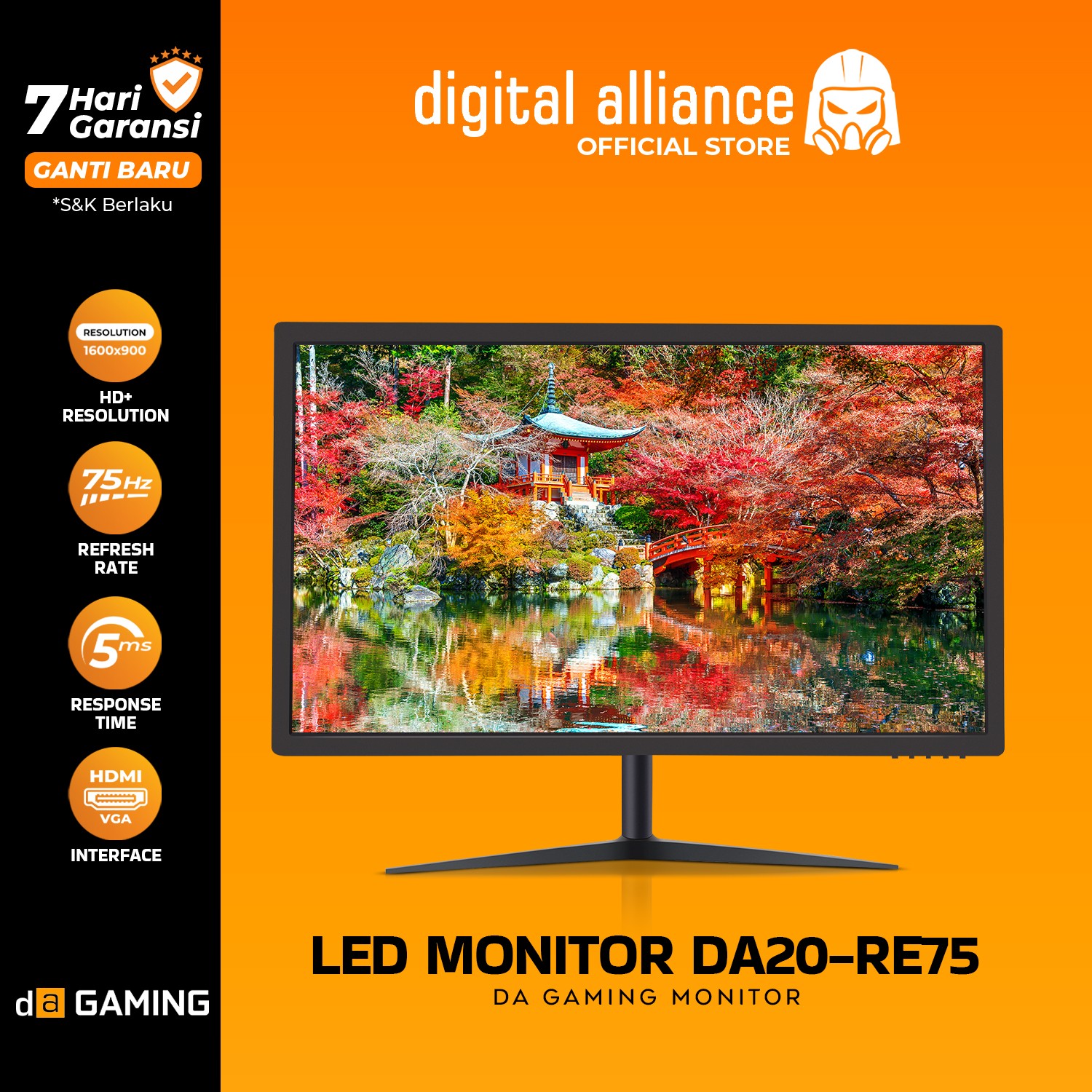 Monitor LED Digital Alliance 19.5" 75Hz TN 74% NTSC 5ms HD+ DA20-RE75