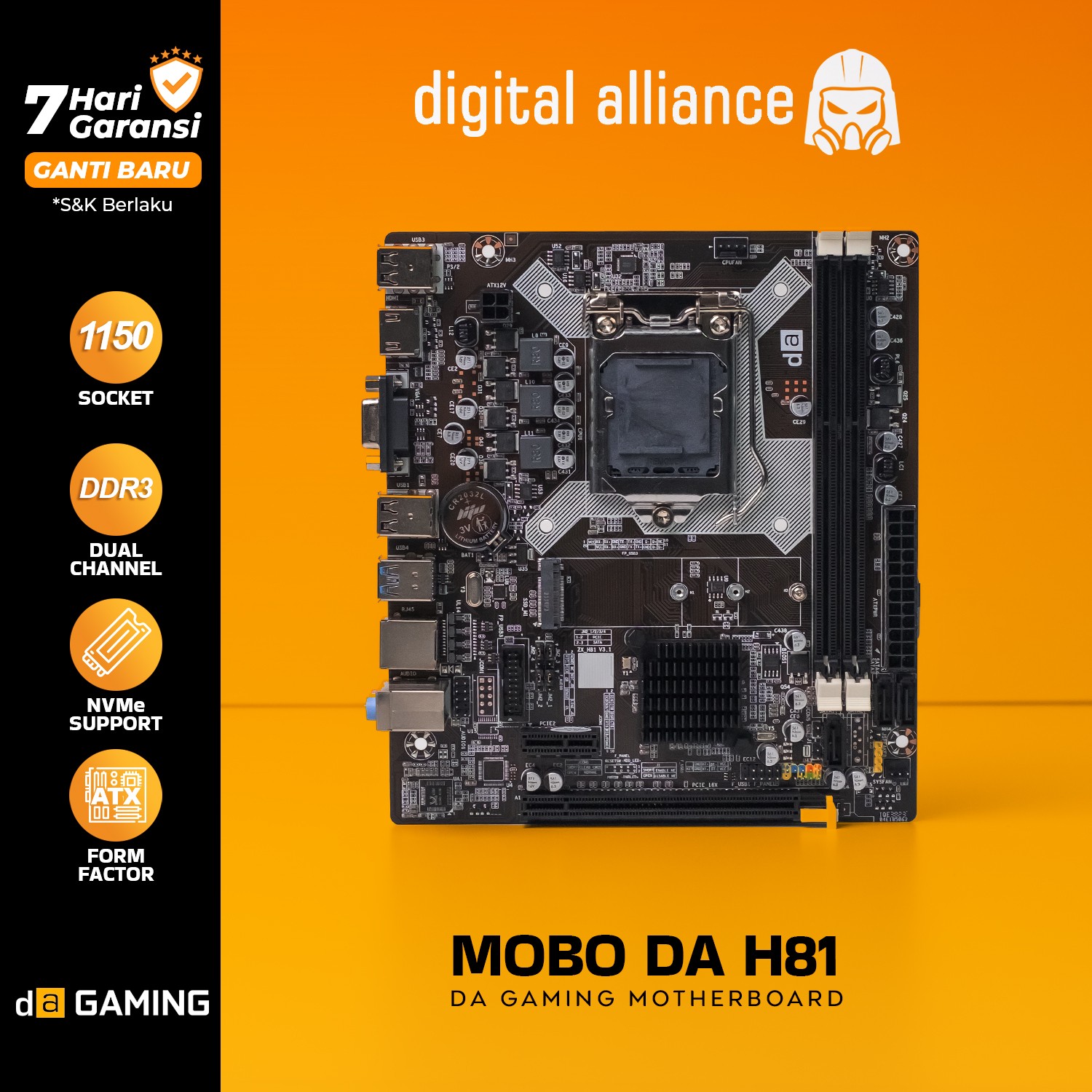 MOTHERBOARD DIGITAL ALLIANCE H81 M-ATX DDR3 NVME MOBO MAINBOARD INTEL LGA 1150